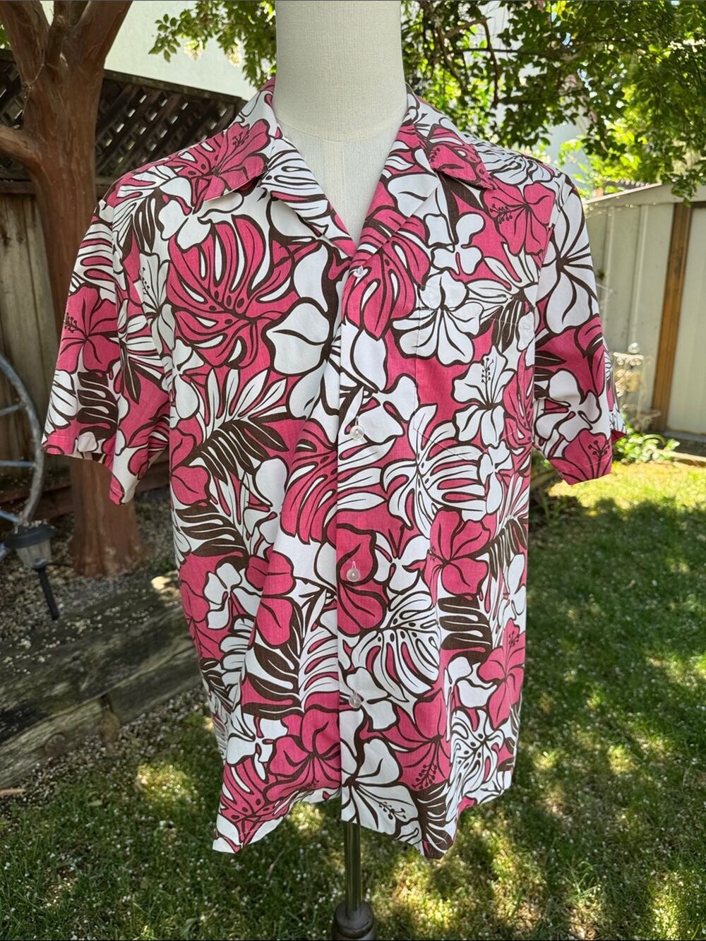 Vtg Howie Hawaii Pink Floral Hawaiian Shirt Tropical Button Up Men's Size Large